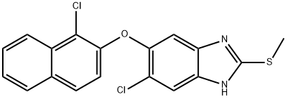5-Chloro-6-((1-chloro-2-naphthalenyl)oxy)-2-(methylthio)-1H-benzimidaz ole 化学構造式