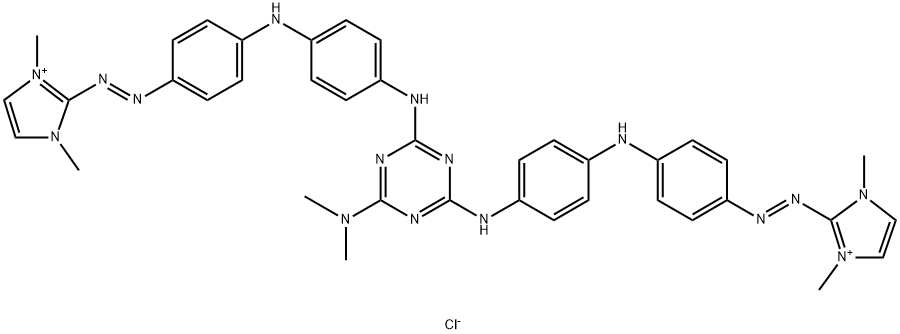 1H-Imidazolium, 2,2-6-(dimethylamino)-1,3,5-triazine-2,4-diylbis(imino-4,1-phenyleneimino-4,1-phenyleneazo)bis1,3-dimethyl-, dichloride 结构式