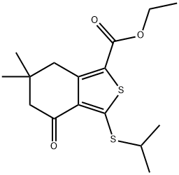 ETHYL 3-(ISOPROPYLTHIO)-6,6-DIMETHYL-4-OXO-4,5,6,7-TETRAHYDROBENZO[C]THIOPHENE-1-CARBOXYLATE Structure