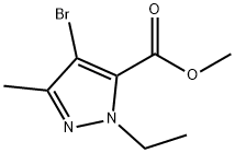 4-ブロモ-1-エチル-3-メチル-1H-ピラゾール-5-カルボン酸メチル 化学構造式
