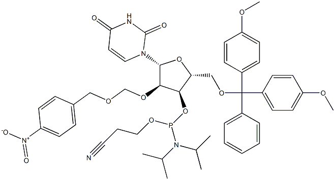 (2R,3R,4R,5R)-2-((BIS(4-METHOXYPHENYL)(PHENYL)METHOXY)METHYL)-5-(2,4-DIOXO-3,4-DIHYDROPYRIMIDIN-1(2H)-YL)-4-((4-NITROBENZYLOXY)METHOXY)TETRAHYDROFURAN-3-YL 2-CYANOETHYL DIISOPROPYLPHOSPHORAMIDITE,175473-95-7,结构式