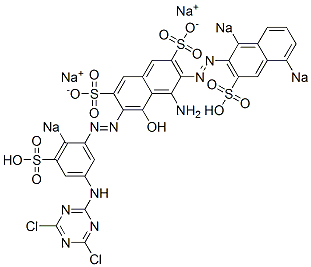 1-Amino-7-[5-(4,6-dichloro-1,3,5-triazin-2-yl)amino-2-sodiosulfophenylazo]-2-(1,5-disodiosulfo-2-naphtylazo)-8-hydroxy-3,6-naphthalenedisulfonic acid disodium salt Structure