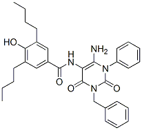 Benzamide,  N-[6-amino-1,2,3,4-tetrahydro-2,4-dioxo-1-phenyl-3-(phenylmethyl)-5-pyrimidinyl]-3,5-dibutyl-4-hydroxy- 化学構造式
