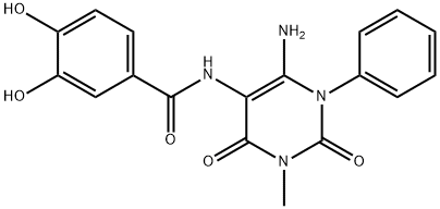 Benzamide,  N-(6-amino-1,2,3,4-tetrahydro-3-methyl-2,4-dioxo-1-phenyl-5-pyrimidinyl)-3,4-dihydroxy- 化学構造式