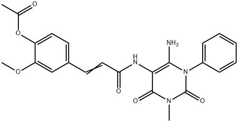 2-Propenamide,  3-[4-(acetyloxy)-3-methoxyphenyl]-N-(6-amino-1,2,3,4-tetrahydro-3-methyl-2,4-dioxo-1-phenyl-5-pyrimidinyl)- Structure