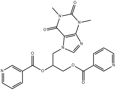 ビス(ニコチン酸)3-(1,2,3,6-テトラヒドロ-1,3-ジメチル-2,6-ジオキソ-7H-プリン-7-イル)プロパン-1,2-ジイル 化学構造式