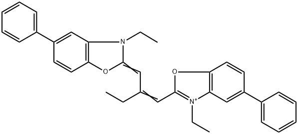 2-[2-(3-Ethyl-5-phenyl-2,3-dihydrobenzoxazole-2-ylidenemethyl)-1-butenyl]-3-ethyl-5-phenylbenzoxazole-3-ium Structure