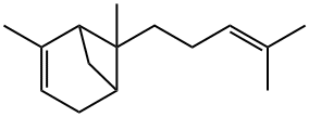 2,6-dimethyl-6-(4-methyl-3-pentenyl)bicyclo[3.1.1]hept-2-ene Struktur