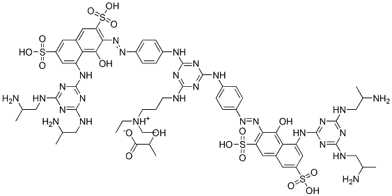 3-(2,4-bis(4-((5-(4,6-bis(2-aminopropylamino)-1,3,5-triazin-2-ylamino)-4-hydroxy-2,7-disulfonaphthalen-3-yl)azo)phenylamino)-1,3,5-triazin-6-ylamino)propyldiethylammonium lactate 结构式