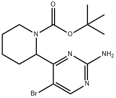 tert-butyl 2-(2-amino-5-bromopyrimidin-4-yl)piperidine-1-carboxylate 化学構造式