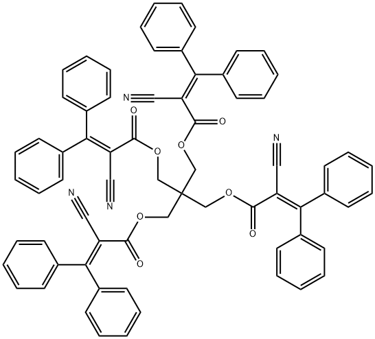 2-Propenoic acid, 2-cyano-3,3-diphenyl-, 2,2-bis(2-cyano-1-oxo-3,3-diphenyl-2-propenyl)oxymethyl-1,3-propanediyl ester Structure