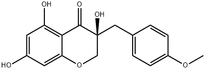 (S)-2,3-ジヒドロ-3,5,7-トリヒドロキシ-3-[(4-メトキシフェニル)メチル]-4H-1-ベンゾピラン-4-オン 化学構造式