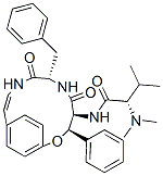 (2S)-2-Dimethylamino-N-[(3R,4S,7S)-5,8-dioxo-3-phenyl-7-phenylmethyl-2-oxa-6,9-diazabicyclo[10.2.2]hexadeca-10,12,14(1),15-tetren-4-yl]-3-methylbutanamide Struktur