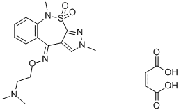 2H-Pyrazolo(3,4-c)(2,1)benzothiazepin-4(9H)-one, 9-dimethyl-, O-(2-(di methylamino)ethyl)oxime,10,10-dioxide, (Z)-2-butenedioate (1:1),181145-46-0,结构式