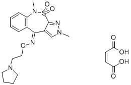 2H-Pyrazolo(3,4-c)(2,1)benzothiazepin-4(9H)-one, 2,9-dimethyl-, O-(2-( 1-pyrrolidinyl)ethyl)oxime, 10,10-dioxide, (Z)-2-butenedioate (1:1) Struktur