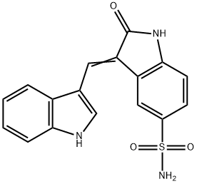 2,3-Dihydro-3-(1H-indol-3-ylmethylene)-2-oxo-1H-indole-5-sulfonamide 结构式