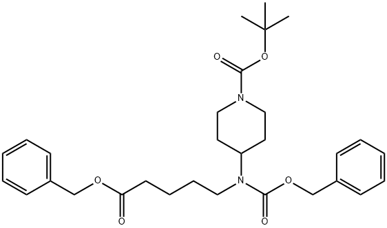 4-[[5-オキソ-5-(フェニルメトキシ)ペンチル][(フェニルメトキシ)カルボニル]アミノ]-1-ピペリジンカルボン酸T-ブチルエステル 化学構造式
