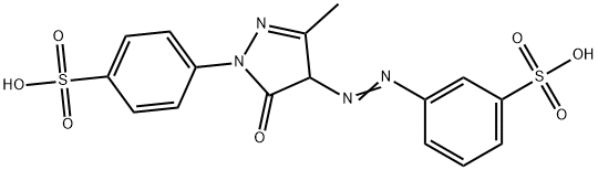 3-[[4,5-Dihydro-3-methyl-5-oxo-1-(4-sulfophenyl)-1H-pyrazol-4-yl]azo]benzenesulfonic acid Struktur