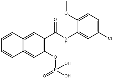 N-(5-クロロ-2-メトキシフェニル)-3-ホスホノオキシ-2-ナフタレンカルボアミド 化学構造式