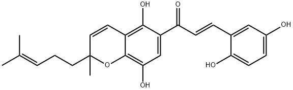 5,8-Dihydroxy-6-[(E)-3-(2,5-dihydroxyphenyl)-1-oxo-2-propenyl]-2-methyl-2-(4-methyl-3-pentenyl)-2H-1-benzopyran,18296-60-1,结构式