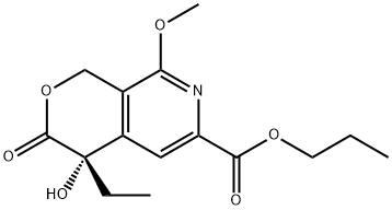 (S)-4-Ethyl-4-hydroxy-8-Methoxy-3-oxo-3,4-dihydro-1H-pyrano[3,4-c]pyridine-6-carboxylic acid propyl ester 化学構造式