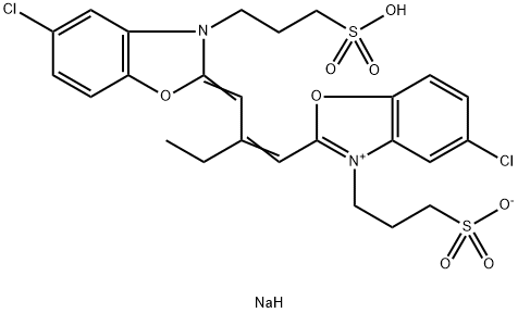 hydrogen 5-chloro-2-[2-[[5-chloro-3-(3-sulphonatopropyl)-3H-benzoxazol-2-ylidene]methyl]but-1-enyl]-3-(3-sulphonatopropyl)benzoxazolium, sodium salt Structure