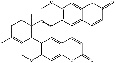 7-Methoxy-6-[2-[2-(7-methoxy-2-oxo-2H-1-benzopyran-6-yl)-1,4-dimethyl-3-cyclohexen-1-yl]vinyl]-2H-1-benzopyran-2-one,18458-66-7,结构式