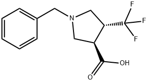 (3R,4R)-1-ベンジル-4-(トリフルオロメチル)テトラヒドロ-1H-ピロール-3-カルボン酸 化学構造式