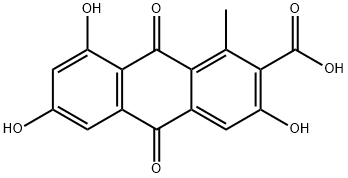 9,10-ジヒドロ-3,6,8-トリヒドロキシ-1-メチル-9,10-ジオキソ-2-アントラセンカルボン酸 化学構造式
