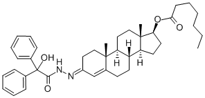 2'-[17-[(1-oxoheptyl)oxy]androst-4-en-3-ylidene]-2-phenylglycolohydrazide Struktur