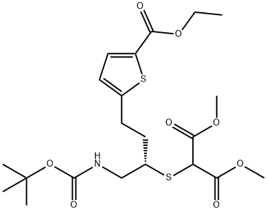 DIMETHYL 2-[(S)-1-(TERT-BUTOXYCARBONYLAMINOMETHYL)-2-(5-ETHOXYCARBONYL-2-THIENYL)PROPYLTHIO]MALONATE Structure