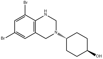 (1α,4β)-4-[[6,8-ジブロモ-1,4-ジヒドロキナゾリン]-3(2H)-イル]シクロヘキサノール 化学構造式