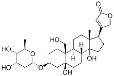 3β-[(2,6-ジデオキシ-β-D-ribo-ヘキソピラノシル)オキシ]-5,14,19-トリヒドロキシ-5β-カルダ-20(22)-エノリド 化学構造式