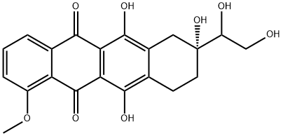 (8R)-8β-[(S)-1,2-ジヒドロキシエチル]-1-メトキシ-7,8,9,10-テトラヒドロ-6,8α,11-トリヒドロキシ-5,12-ナフタセンジオン 化学構造式