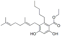 2,4-ジヒドロキシ-5-[(E)-3,7-ジメチル-2,6-オクタジエニル]-6-ペンチル安息香酸エチル 化学構造式