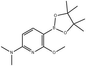 2-Pyridinamine, 6-methoxy-N,N-dimethyl-5-(4,4,5,5-tetramethyl-1,3,2-dioxaborolan-2-yl)- 结构式