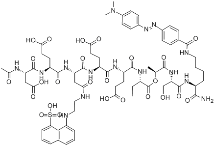 AC-ASP-GLU-ASP(EDANS)-GLU-GLU-ABU-L-LACTOYL-SER-LYS(DABCYL)-NH2 化学構造式