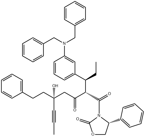 [4R-[3(2(S*),5(R*),4R]]-3-[2-[1-[3-[Bis(phenylmethyl)amino]phenyl]propyl]-5-hydroxy-1,3-dioxo-5-(2-phenylethyl)-6-octynyl]-4-phenyl-2-oxazolidinone|188559-22-0