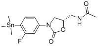 N-[(5S)-3-(3-Fluoro-4-trimethylstannanylphenyl)-2-oxo-oxazolidin-5-ylmethyl]acetamide 化学構造式