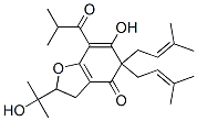 3,5-ジヒドロ-6-ヒドロキシ-2-(1-ヒドロキシ-1-メチルエチル)-5,5-ビス(3-メチル-2-ブテニル)-7-(2-メチル-1-オキソプロピル)-4(2H)-ベンゾフラノン 化学構造式