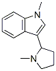 1-メチル-3-(1-メチル-2-ピロリジニル)-1H-インドール 化学構造式