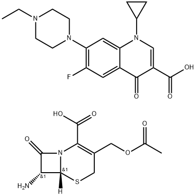 3-Quinolinecarboxylic acid, 1-cyclopropyl-7-(4-ethyl-1-piperazinyl)-6-fluoro-1,4-dihydro-4-oxo-, Mono[(6R-trans)-3-[(acetyloxy)Methyl]-7-aMino-8-oxo-5-thia-1-azabicyclo[4.2.0]oct-2-ene-2-carboxylate] (9CI) Structure