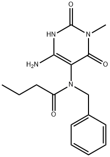 Butanamide,  N-(4-amino-1,2,3,6-tetrahydro-1-methyl-2,6-dioxo-5-pyrimidinyl)-N-(phenylmethyl)- 化学構造式