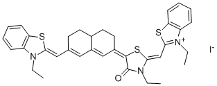 2-THIAZOLINIUM, 3-ETHYL-2-[(3-ETHYL-2-BENZOTHIAZOLINYLIDENE)METHYL]-5-[7-[(3-ETHYL-2-BENZOTHIAZOLINYLIDENE)METHYL]-4,4A,5,6-TETRAHYDRO-2(3H)-NAPHTHYLIDENE]-4-OXO-, IODIDE 化学構造式