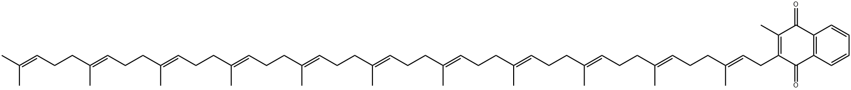 2-メチル-3-[(2E,6E,10E,14E,18E,22E,26E,30E,34E,38E)-3,7,11,15,19,23,27,31,35,39,43-ウンデカメチル-2,6,10,14,18,22,26,30,34,38,42-テトラテトラコンタウンデカエニル]-1,4-ナフトキノン 化学構造式