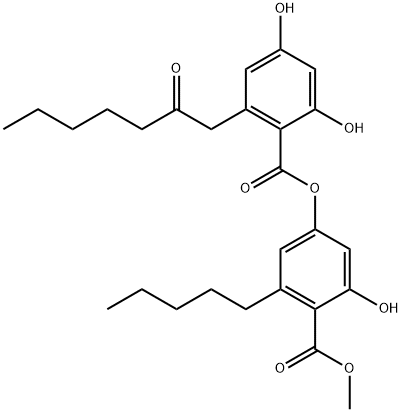 2,4-Dihydroxy-6-(2-oxoheptyl)benzoic acid 3-hydroxy-4-(methoxycarbonyl)-5-pentylphenyl ester Struktur