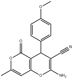 4H,5H-PYRANO[4,3-B]PYRAN-3-CARBONITRILE, 2-AMINO-4-(4-METHOXYPHENYL)-7-METHYL-5-OXO- Structure