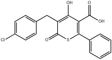 3-Chlorbenzyl-4-hydroxy-5-karboxy-6-phenyl-thia-alpha-pyron [German] 化学構造式