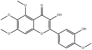 3-ヒドロキシ-2-(3-ヒドロキシ-4-メトキシフェニル)-5,6,7-トリメトキシ-4H-1-ベンゾピラン-4-オン 化学構造式