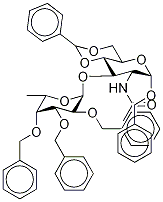 2-乙酰氨基-3-O-(2,3,4-三-O-苄基-Α-L-呋喃吡喃糖基)-4,6-O-亚苄基-2-脱氧-Α-D-吡喃葡萄糖苷 结构式